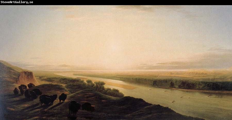 Jean-Baptiste Deshays A Herd of Bison Crossing the Missouri River
